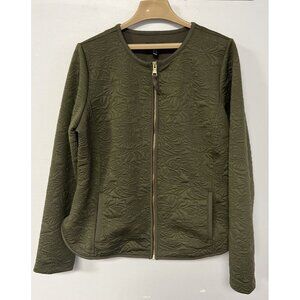 Isaac Mizrahi Live Olive Quilted Jacket Full Zip Pockets Large